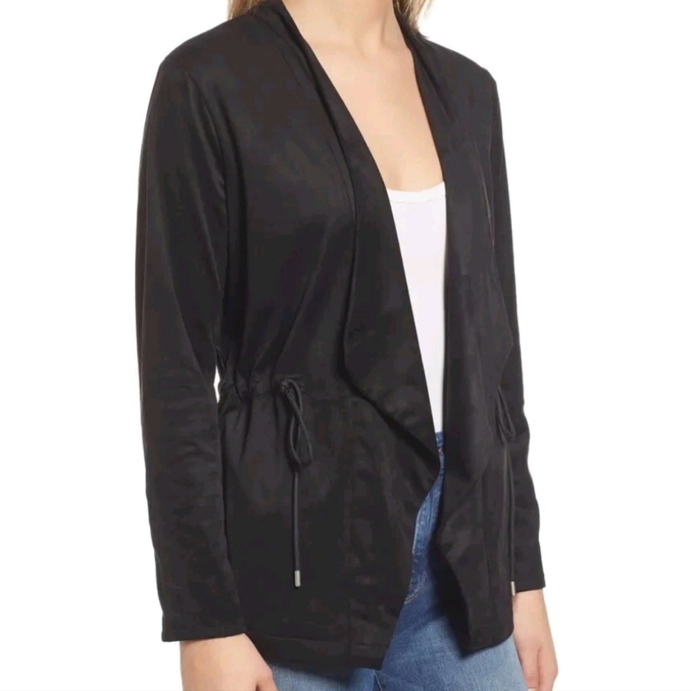 Women's Blanknyc Black Faux Suede Drapey Loose Fit Jacket, Size Medium